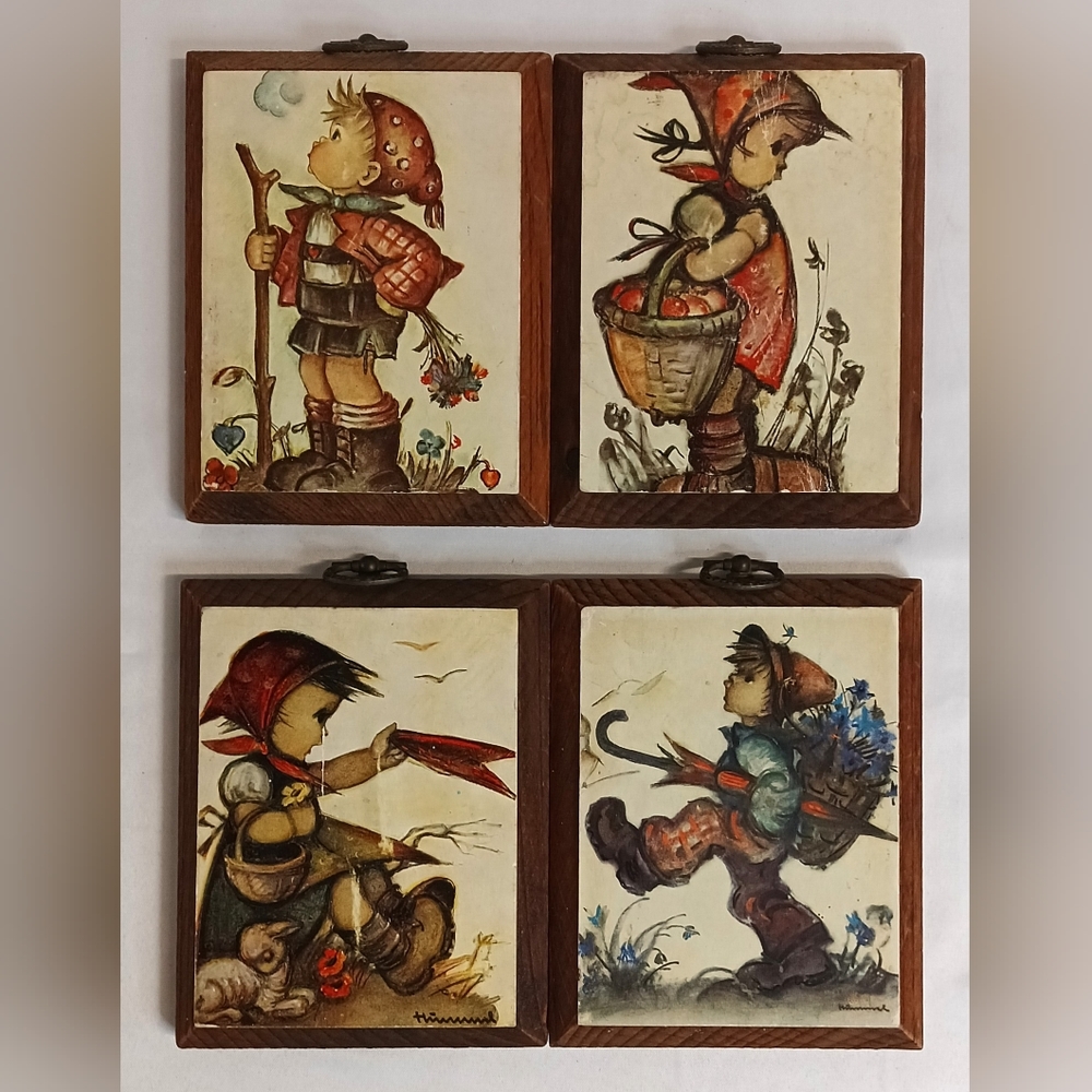 Vintage Hummel Small Wooden Plaques Lot Of 4